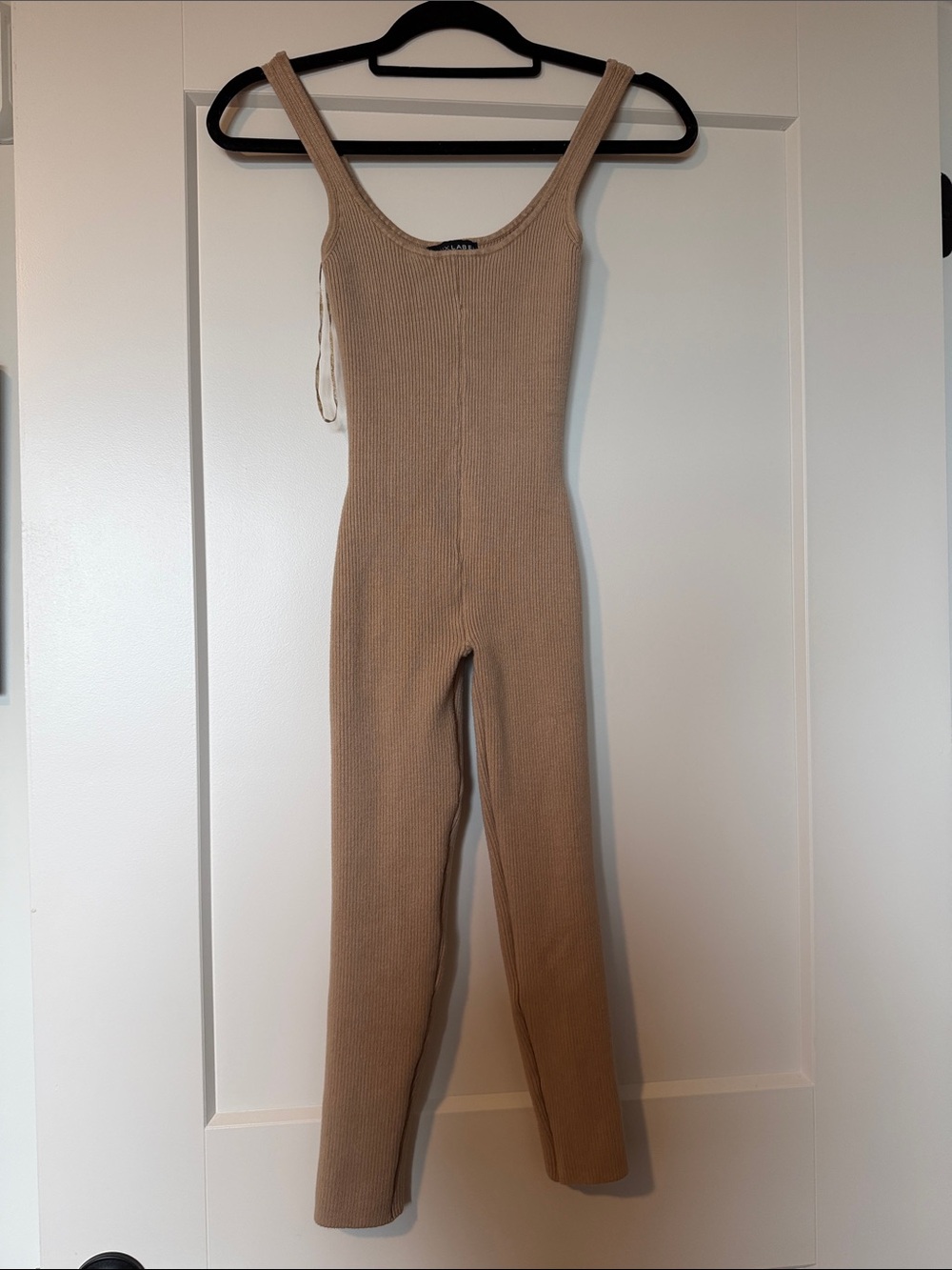 JLUXLABEL Ribbed Scoop-Neck Jumpsuit in Taupe Beige